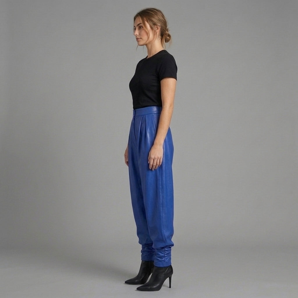 Women's Blue Leather Pant