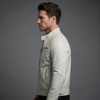 Men's White Cafe Racer Jacket