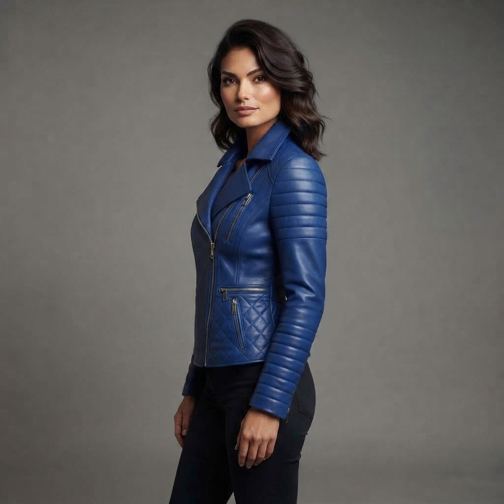 Women's Blue Leather Jacket