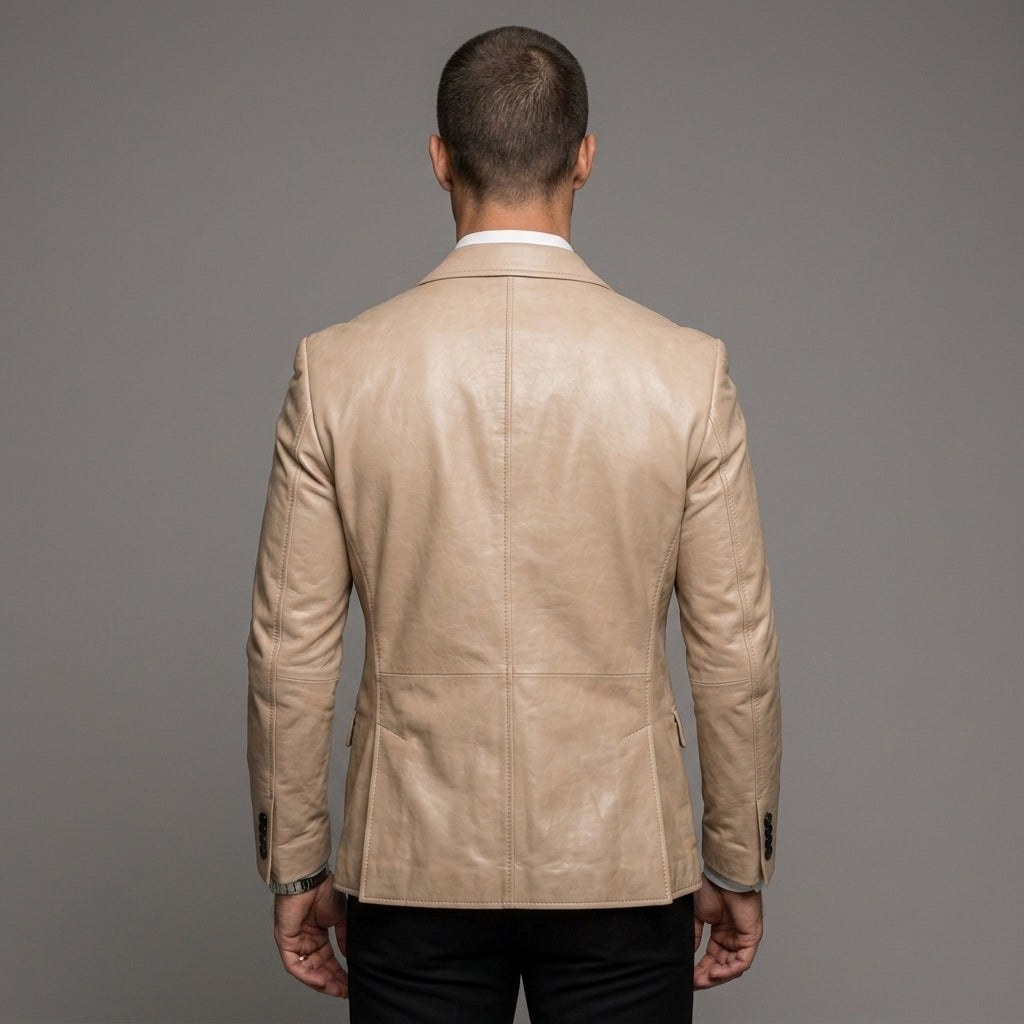 Men's Beige Leather Blazer