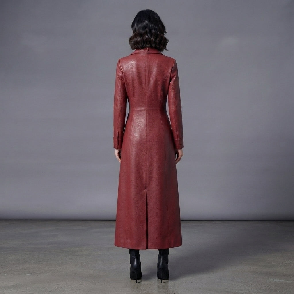Women's  Faux Burgundy Leather Trench Coat