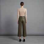 Women's Olive  Leather Capri