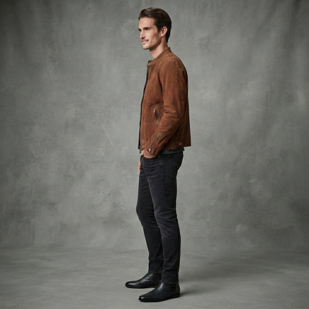 Men's Brown Suede Cafe Racer Jacket