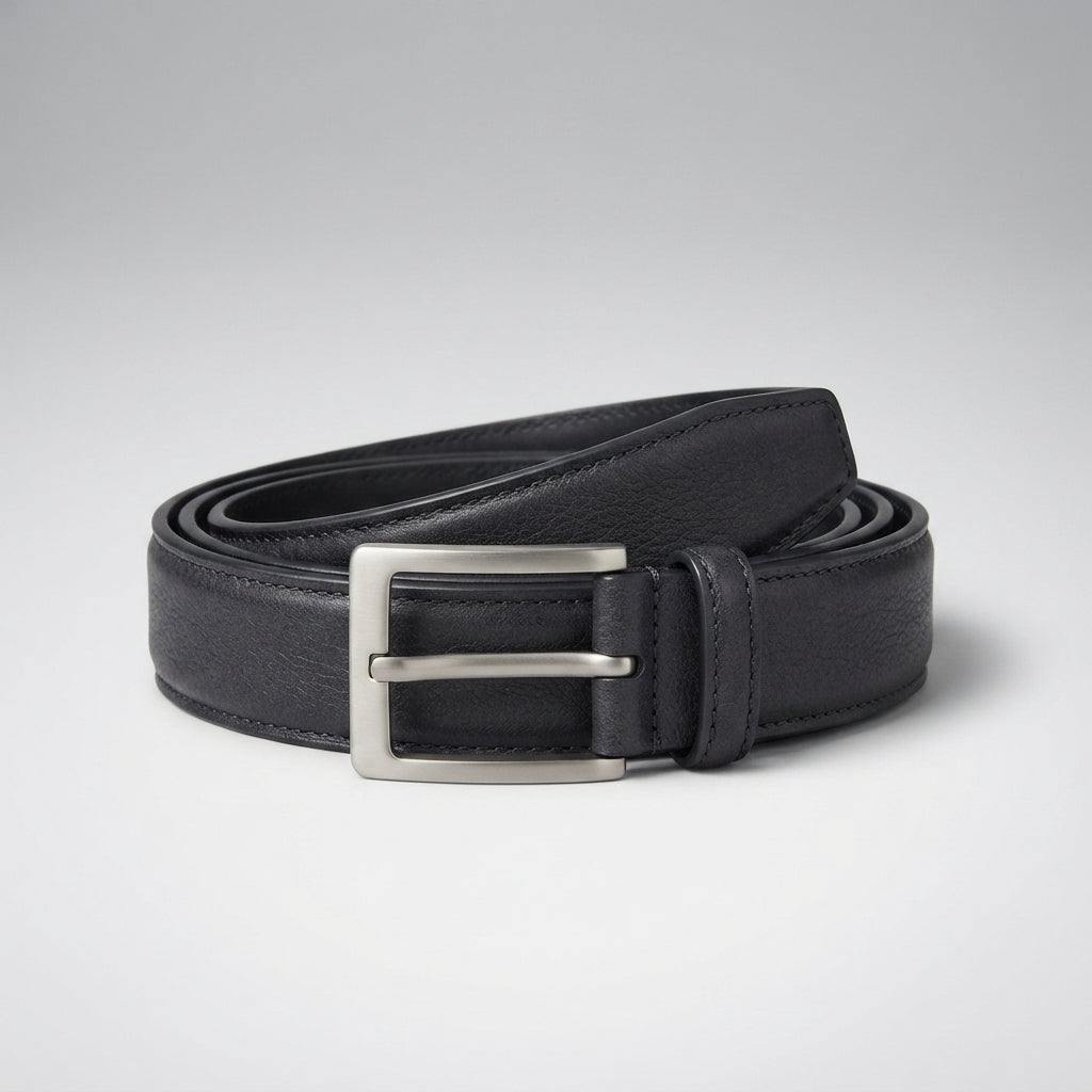 Men's  Black Soft Genuine Full Grain Cow Leather Belt