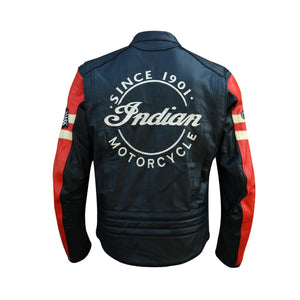 Motorcycle INDIAN Leather Jacket - Mens BLACK & RED Leather Outlet
