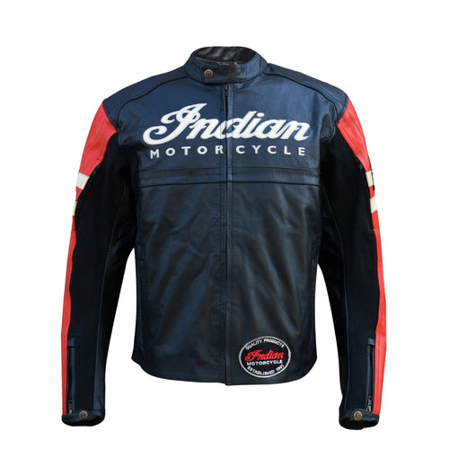 Motorcycle INDIAN Leather Jacket - Mens BLACK & RED Leather Outlet