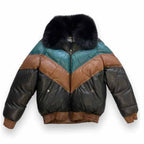 Multicolor New V Bomber Jacket with Fox Collar Leather Outlet