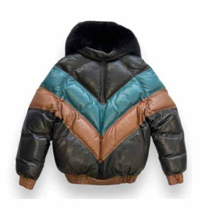 Multicolor New V Bomber Jacket with Fox Collar Leather Outlet