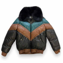 Load image into Gallery viewer, Multicolor New V Bomber Jacket with Fox Collar Leather Outlet
