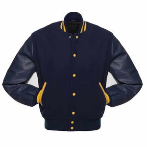 Navy Blue and Yellow Baseball Style Jacket