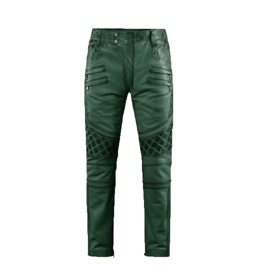 Mens New Handmade Green Leather Pant