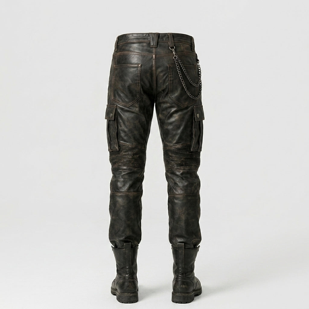 Men’s Black Sheepskin Leather Cargo Pants – Biker Style Leather Trousers