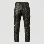 Men’s Black Sheepskin Leather Cargo Pants – Biker Style Leather Trousers