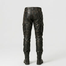 Load image into Gallery viewer, Men’s Black Sheepskin Leather Cargo Pants – Biker Style Leather Trousers
