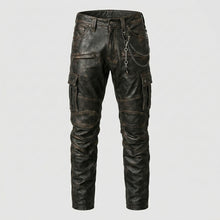Load image into Gallery viewer, Men’s Black Sheepskin Leather Cargo Pants – Biker Style Leather Trousers
