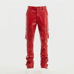 Men's Red Leather Cargo Pants – Slim Fit Biker Utility Trousers