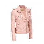 Pinke Damen-Lederjacke im Biker-Stil