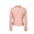 Pinke Damen-Lederjacke im Biker-Stil