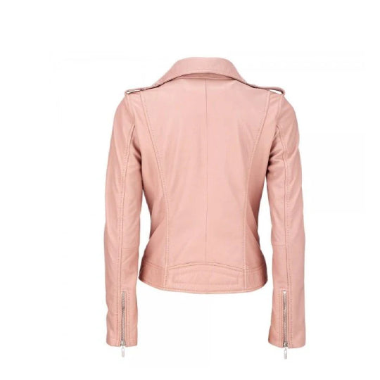 Pinke Damen-Lederjacke im Biker-Stil
