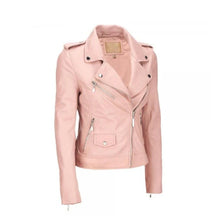 Load image into Gallery viewer, Pink Biker Style Women Fashion Leather Jacket

