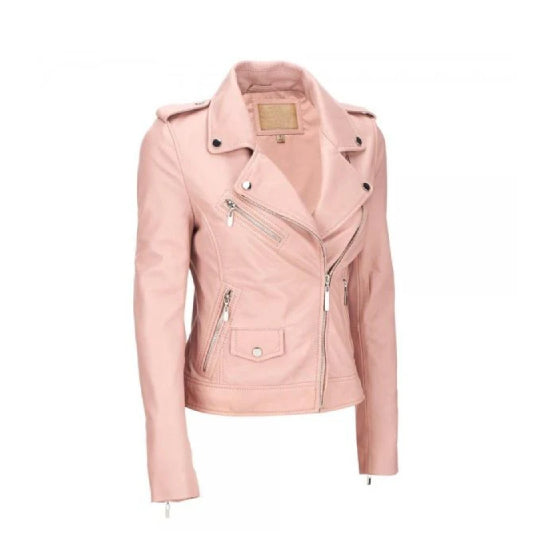 Pink Biker Style Women Fashion Leather Jacket