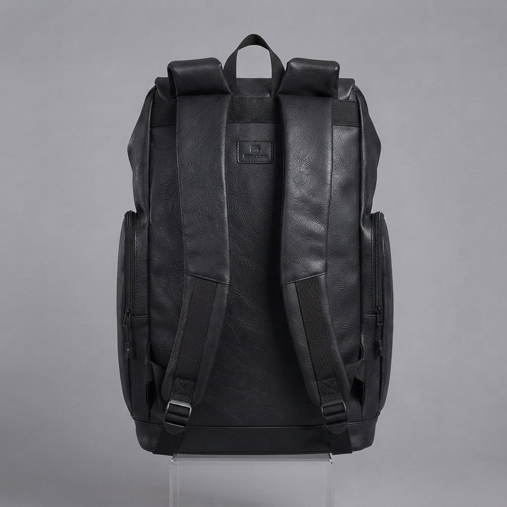 Black Walker Cow Leather Backpack