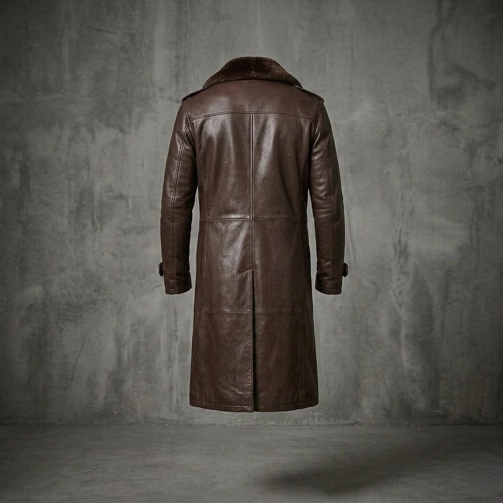 Men's Brown Leather Trench Coat