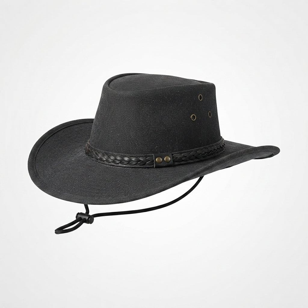 Men's Black  Leather Top Hat with Buffalo Nickel Band