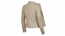 Laden Sie das Bild in den Galerie-Viewer, Decrum Beige Cafe Racer Lederjacke – Schmal geschnittene Bikerjacke
