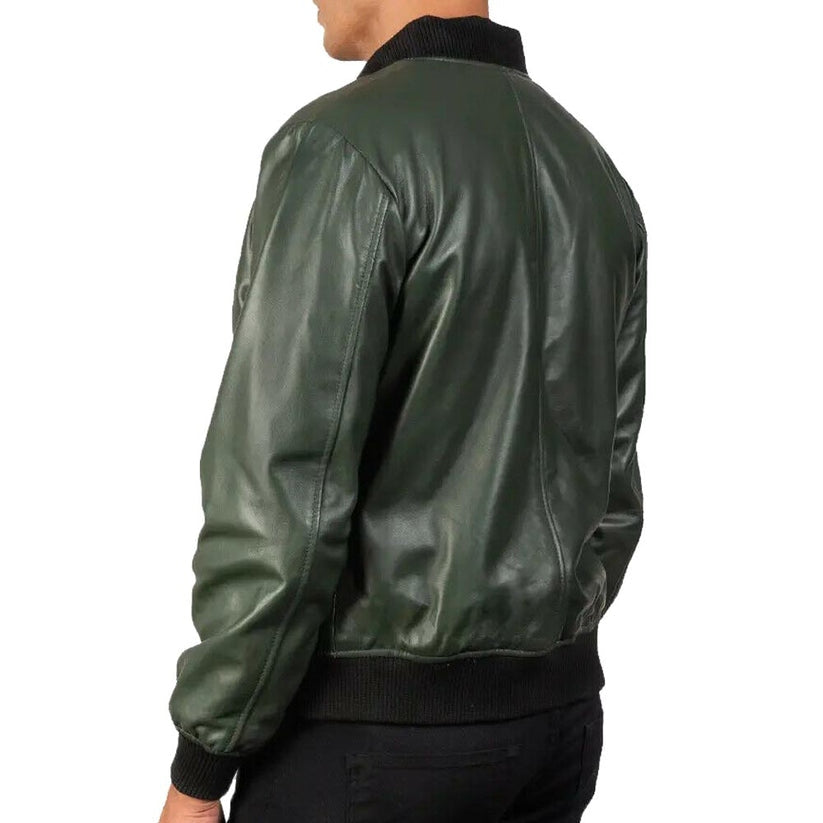 Herren Grüne Echtleder Bomber Motorradjacke