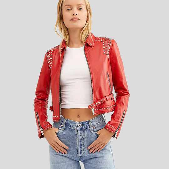 Rot genoppte Lederjacke