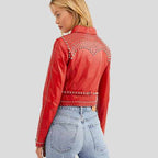 Rot genoppte Lederjacke