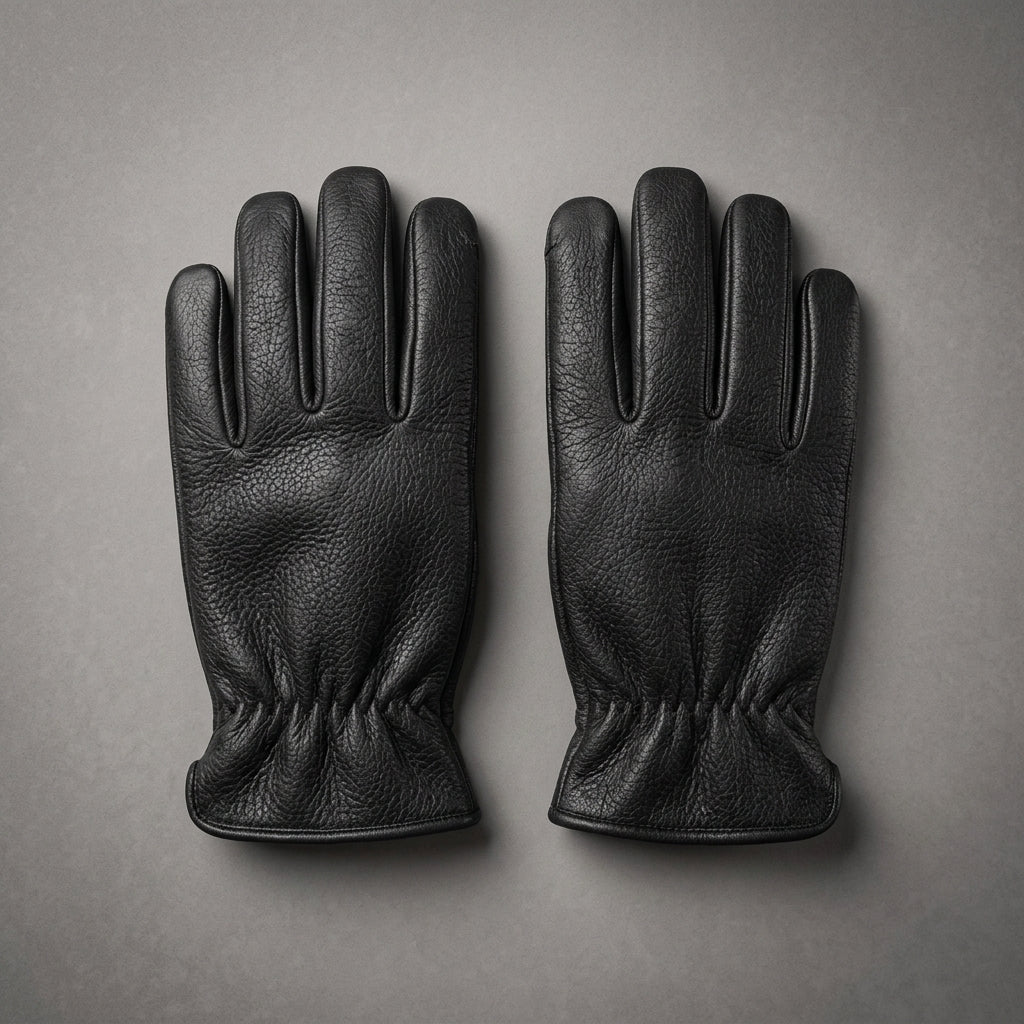 Men's Black Genuine Leather Gloves Winter
