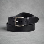 Black Leather Belt with Silver Buckle