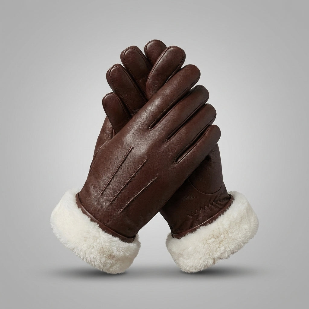 Men's Brown Genuine Leather with white fur