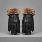Men's Black Lambskin Leather Gloves with Brown Furr
