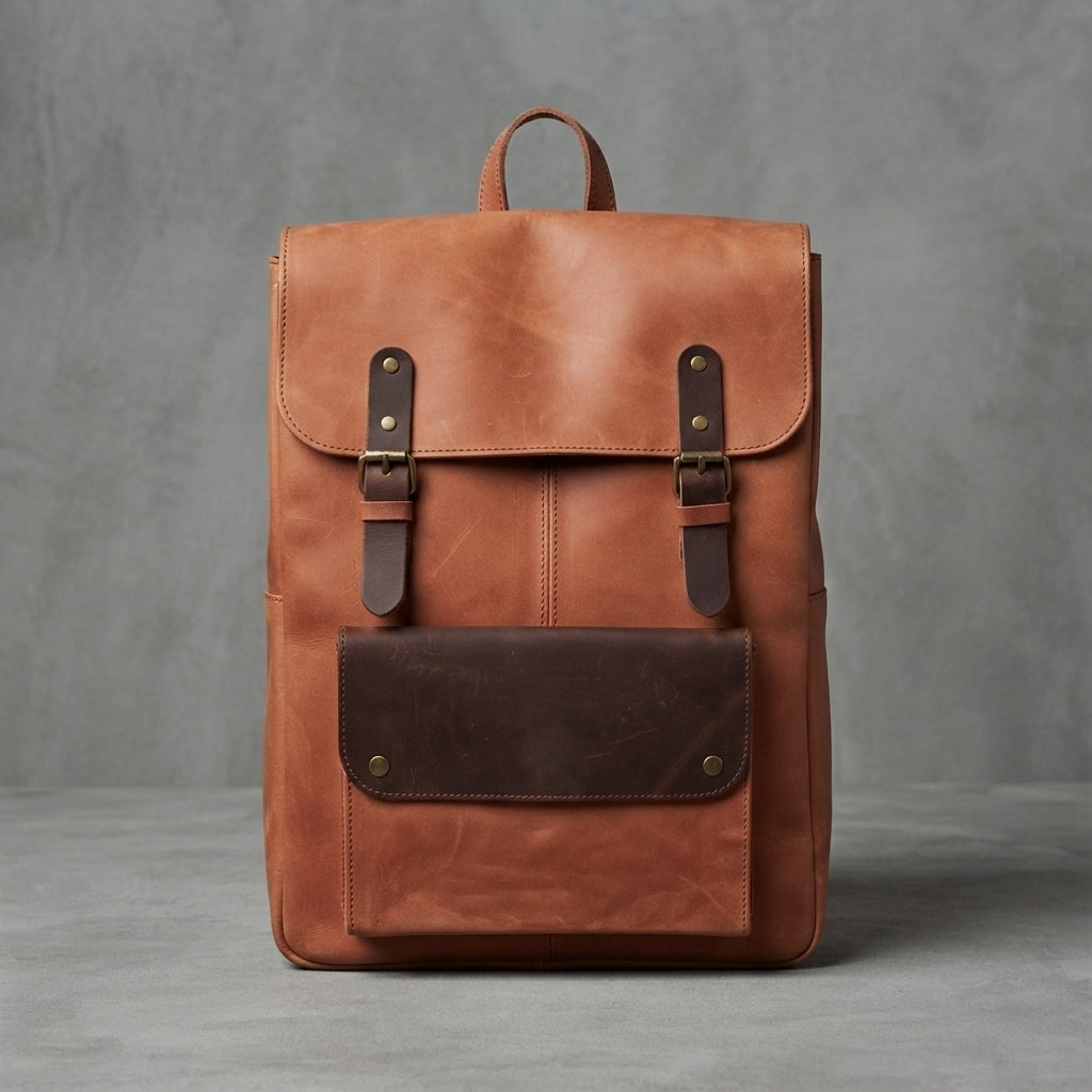 Orange & Brown Walker  Leather Backpack