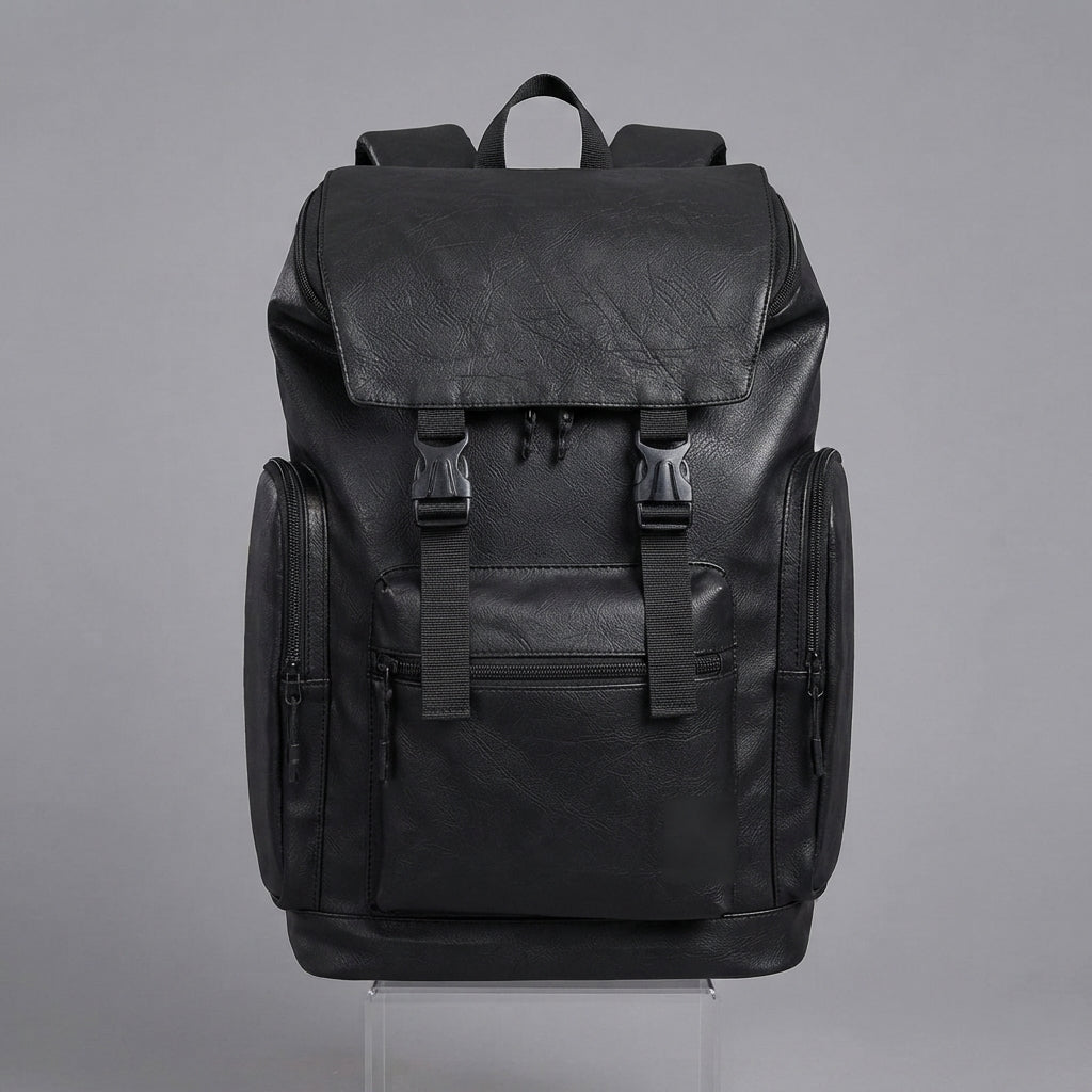 Black Walker Cow Leather Backpack