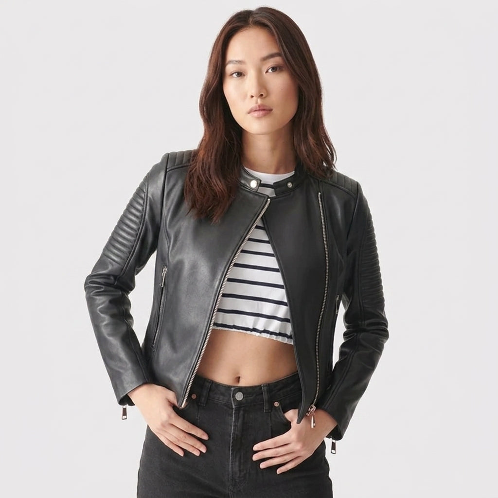 Buy Women's Black Leather Motorcycle Jacket