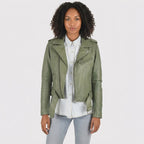 Buy Women's Green Leather Motorcycle Jacket
