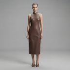 Buy Women's Brown  Sleeveless Leather Dress
