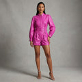 Women's Short Faux Pink Leather Romper