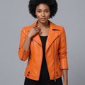 Buy Women's Orange Leather Motorcycle Jacket