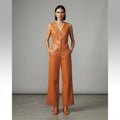 Women's Orange  Leather Jumpsuit