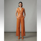Women's Orange  Leather Jumpsuit