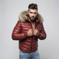 Men's Red & Skin Down Leather Jacket