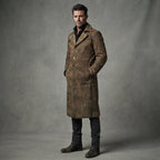 Men's Army Brown Leather Duster Coats