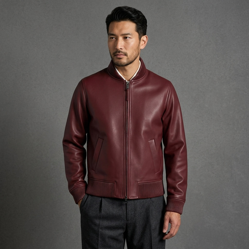 Men's Burgundy Leather Jacket - Leather Outlet