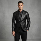 Men's Black Leather Blazer