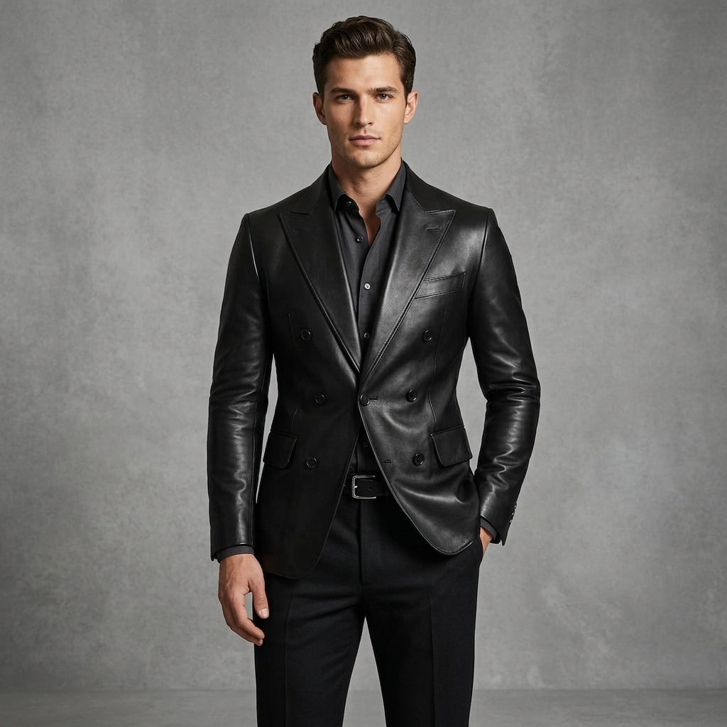 Men's Black Leather Blazer - Leather Outlet